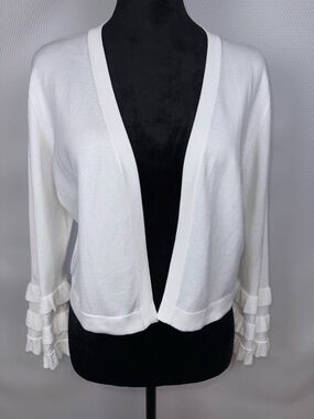 Calvin Klein White Ruffled Sleeve Open Front Shrug Cardigan Size Medium